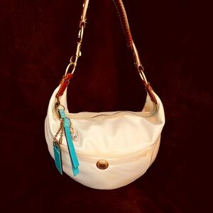 Coach Vintage Hampton Ivory Leather & Satin Hobo Bag